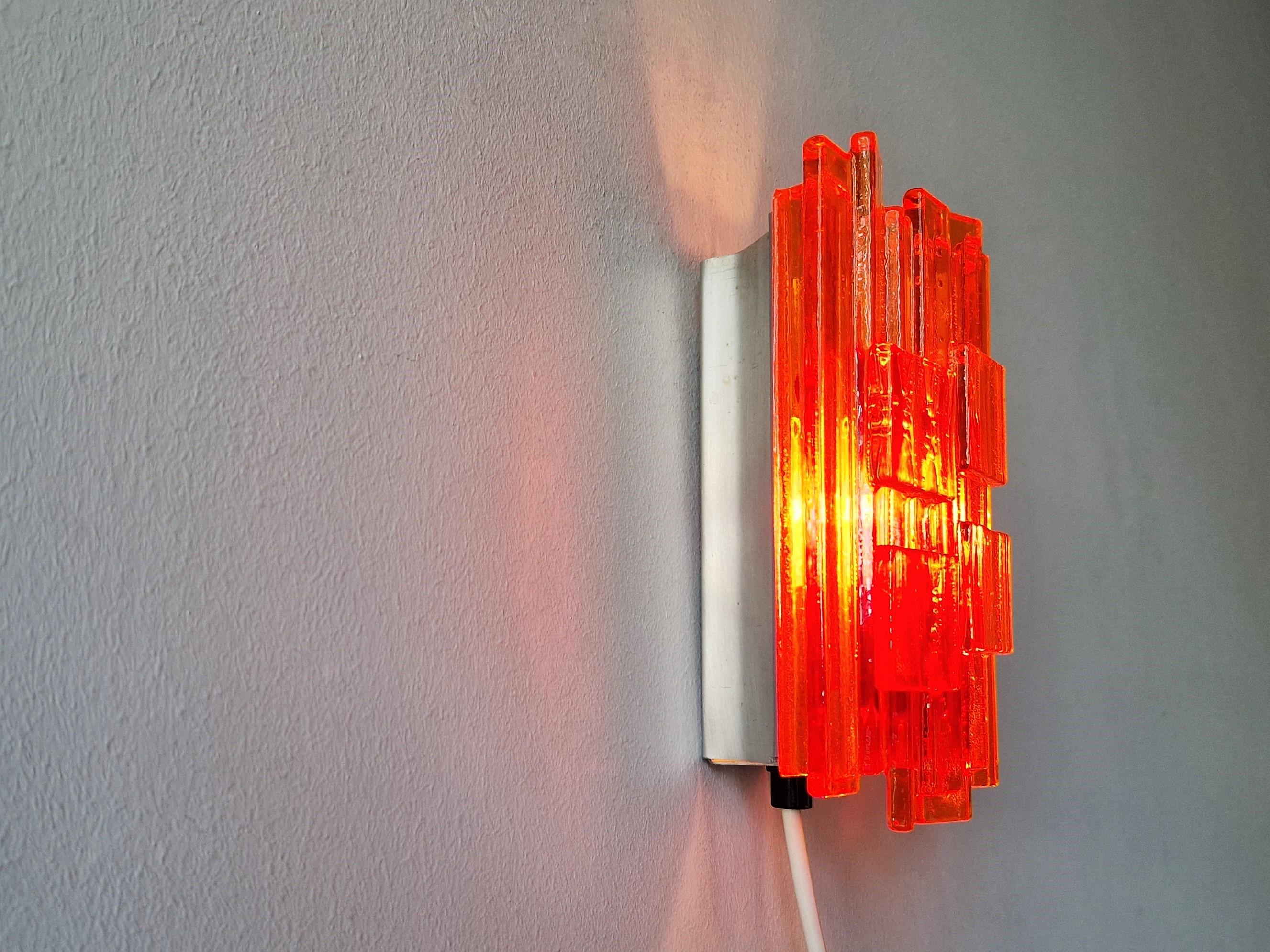 Mid-20th Century Orange Acrylic and Metal Wall Lamp by Claus Bolby for Cebo Industri, Denmark For Sale
