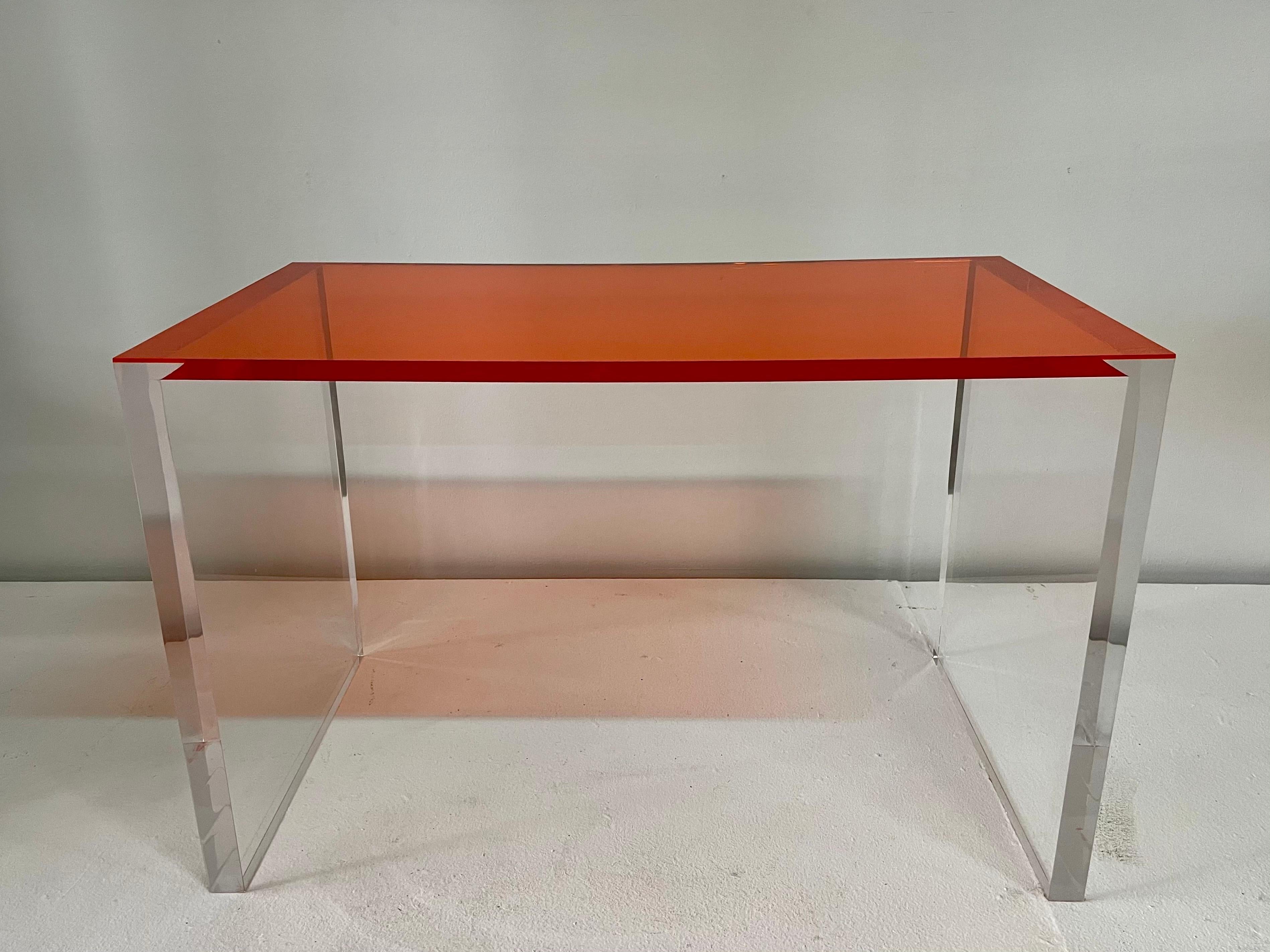 Post-Modern Orange Acrylic Top Desk/ Game Table For Sale