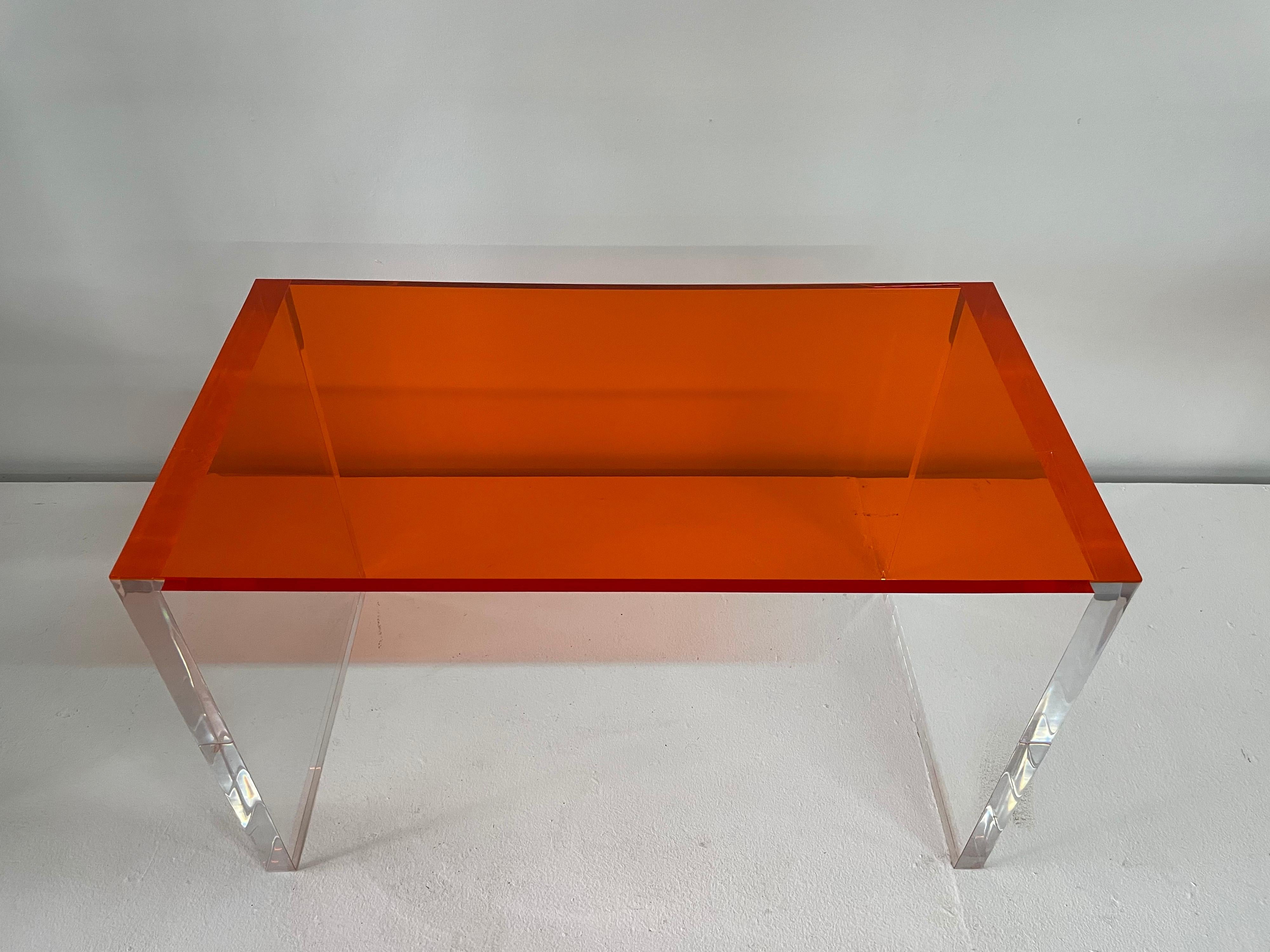 American Orange Acrylic Top Desk/ Game Table For Sale