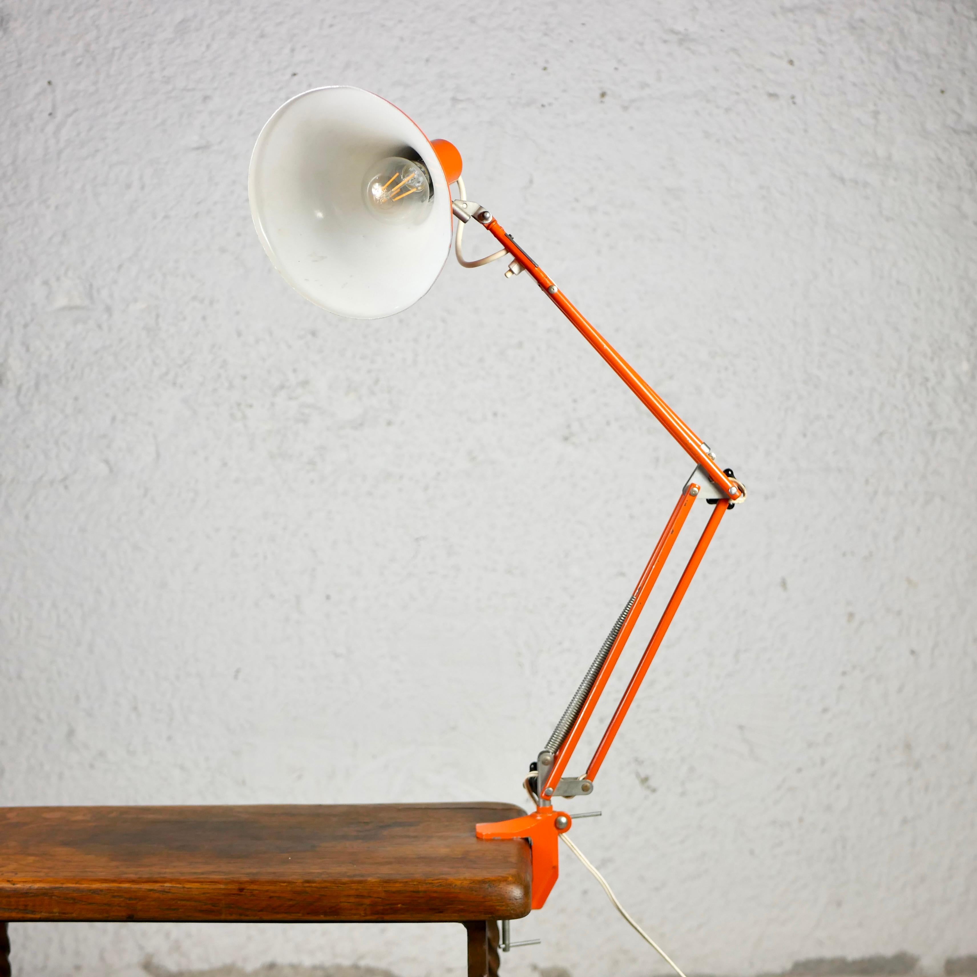 Orange adjustable Luxo style desk lamp, 1970s, France 3