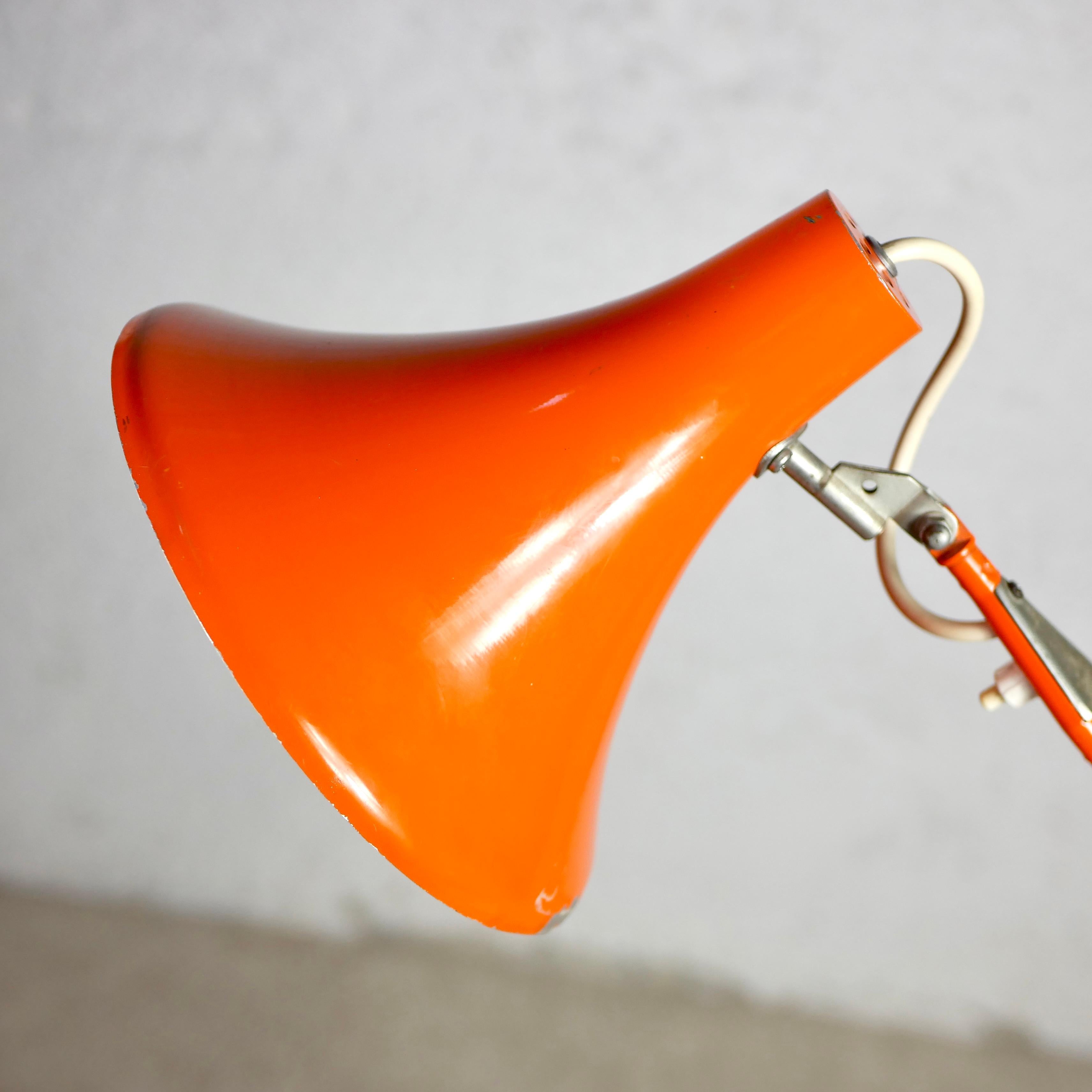 Orange adjustable Luxo style desk lamp, 1970s, France 4