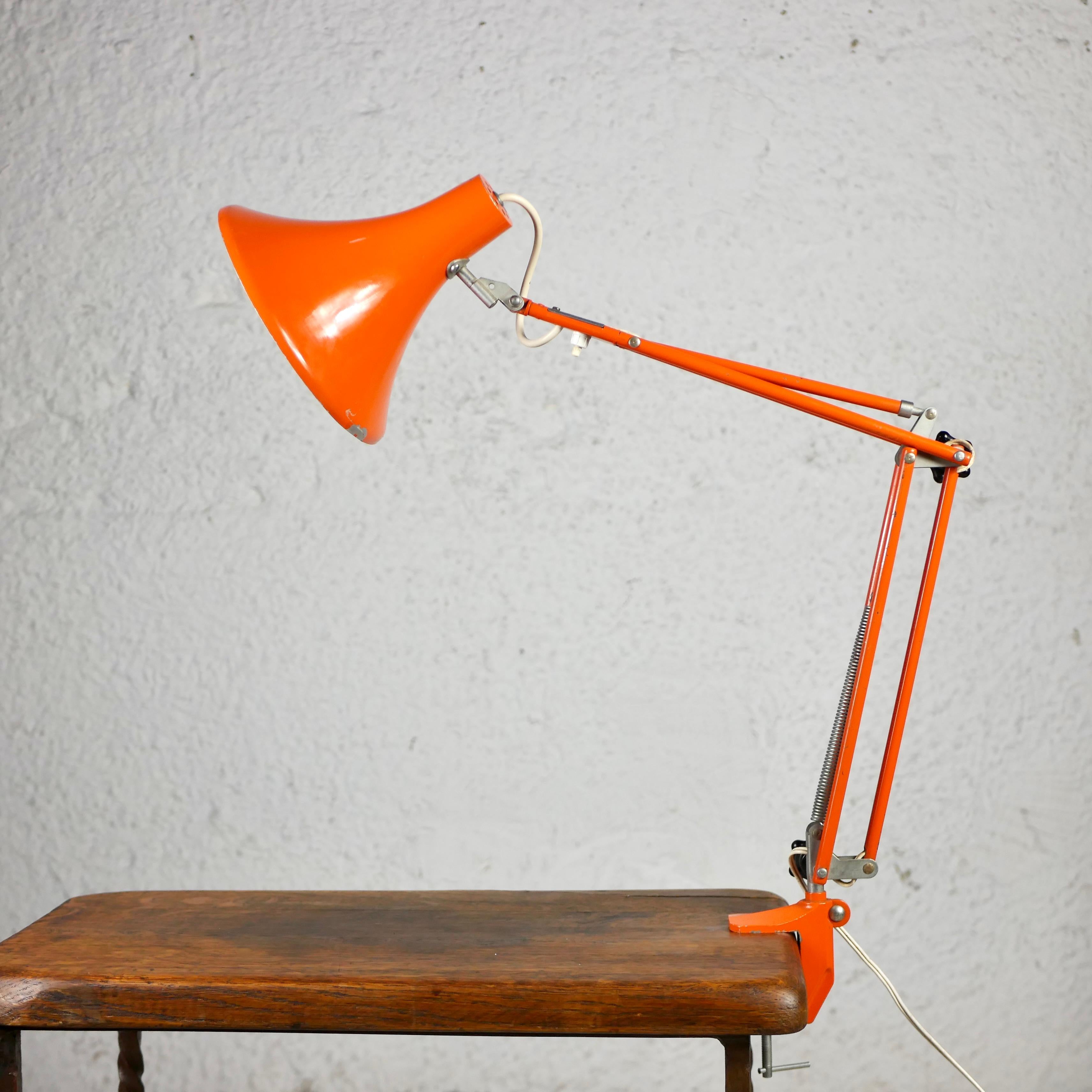 Orange adjustable Luxo style desk lamp, 1970s, France 1