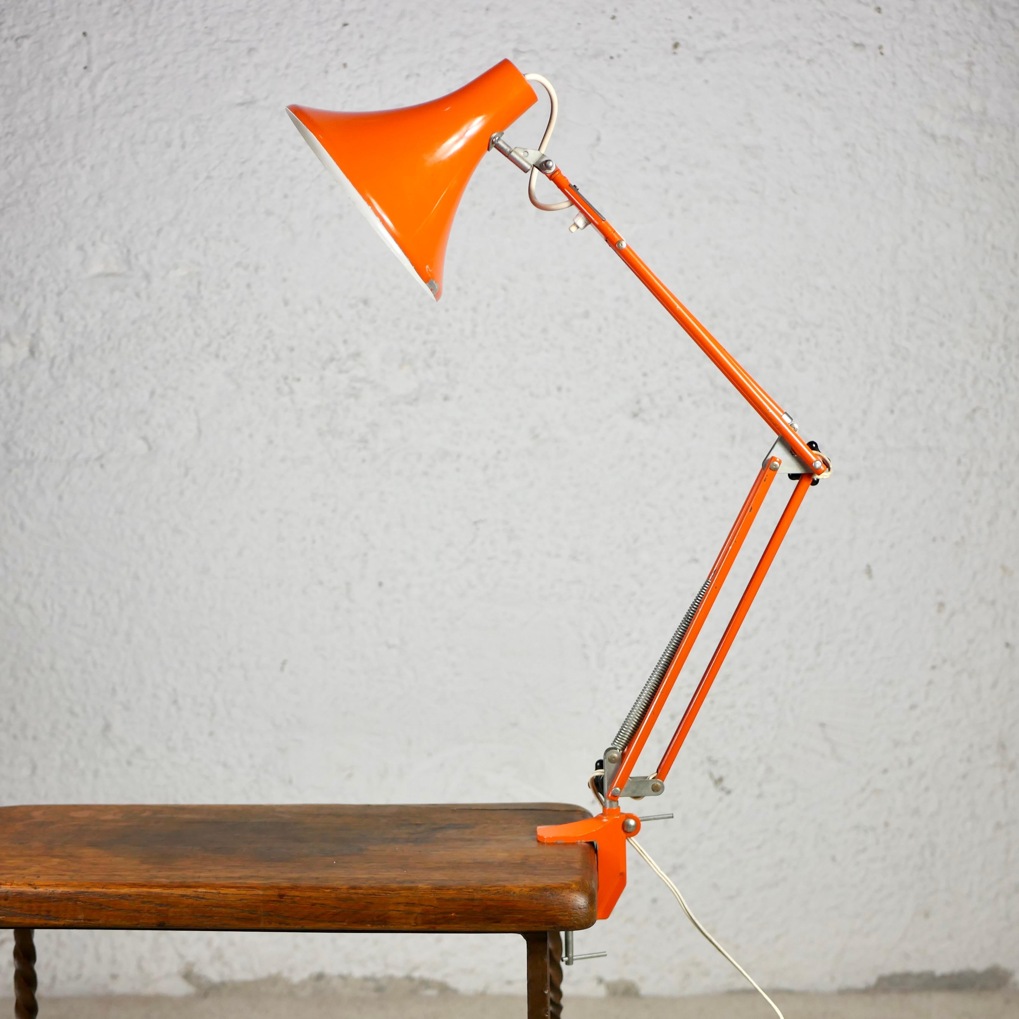 Orange adjustable Luxo style desk lamp, 1970s, France 2