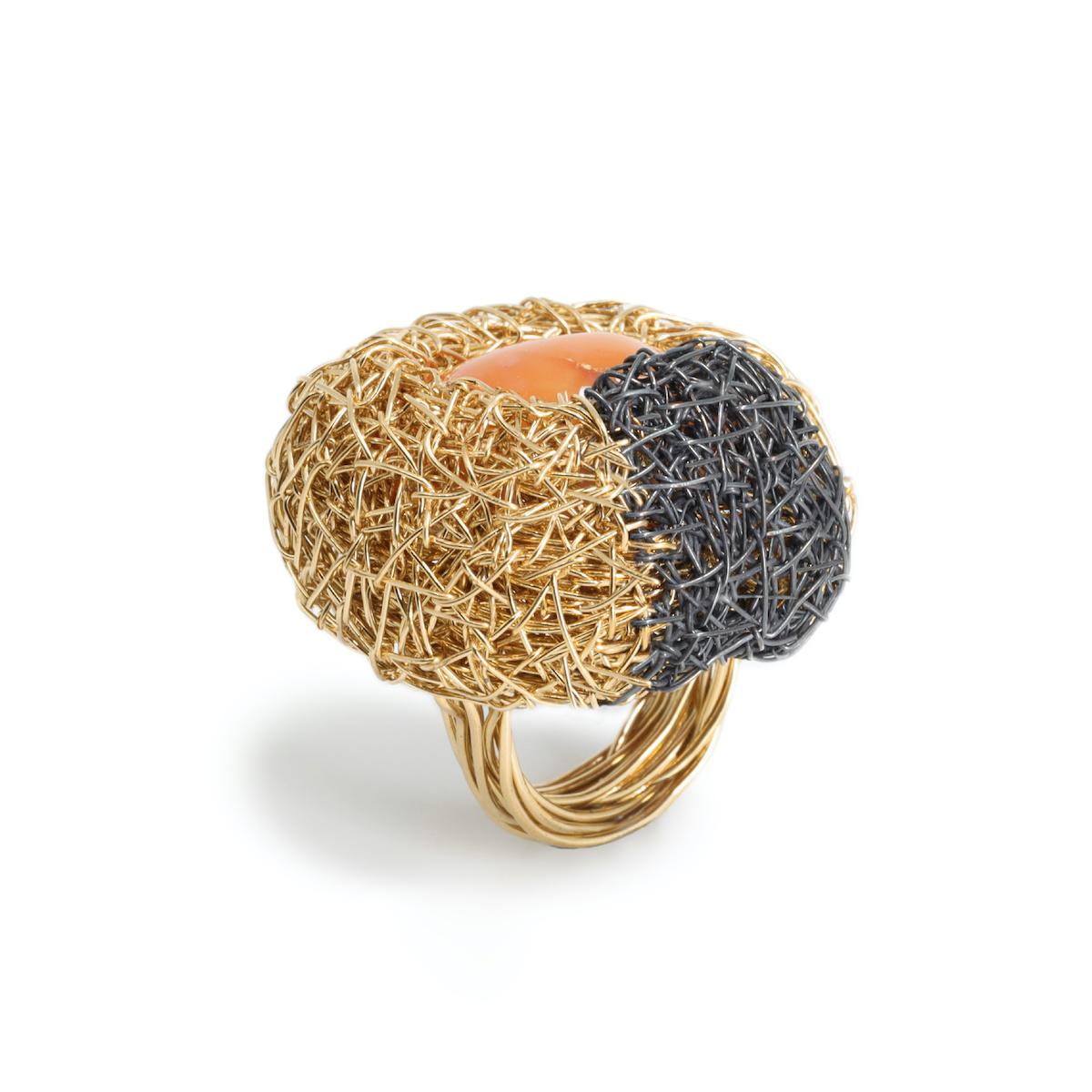 Anello da cocktail in agata arancione, colorato e arzigogolato, unico nel suo genere in vendita 8