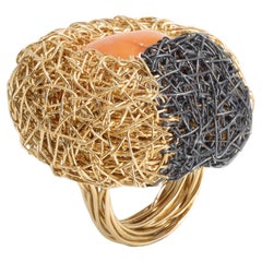Orange Agate Colourful Arty Statement Cocktail Ring One of a Kind
