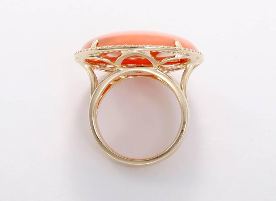 Orange Agate Diamond Gold Ring In Excellent Condition In Dallas, TX