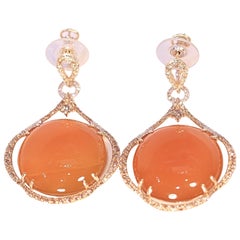 Orange Agate White and Brown Diamond Dangle Earrings 14 Karat Yellow Gold Orange Agate White and Brown Diamond Dangle Earrings 14 Karat Yellow Gold