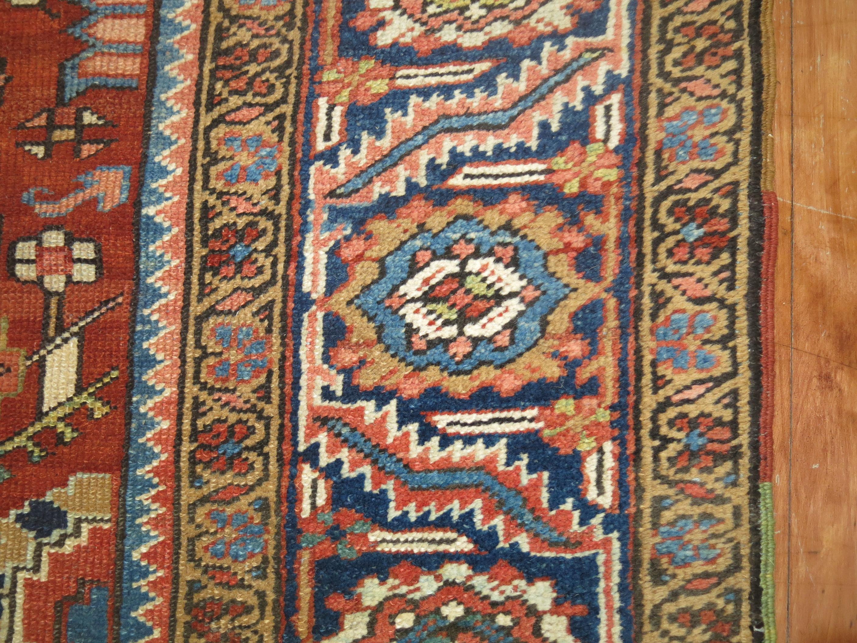 Orange Antique Persian Heriz Carpet For Sale 3