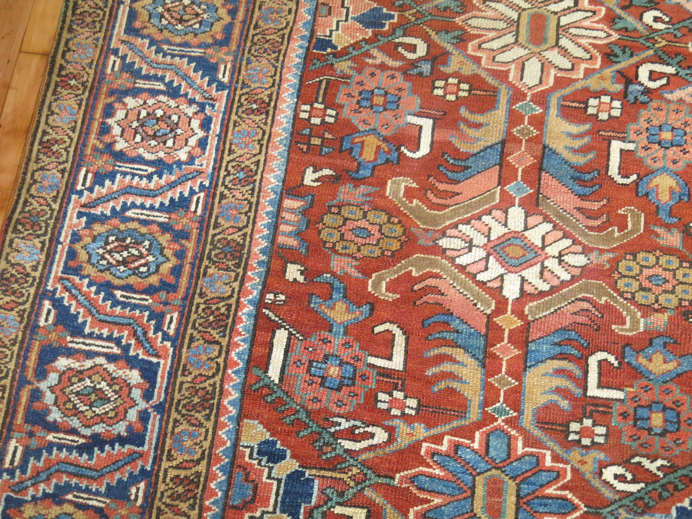 Orange Antique Persian Heriz Carpet For Sale 4