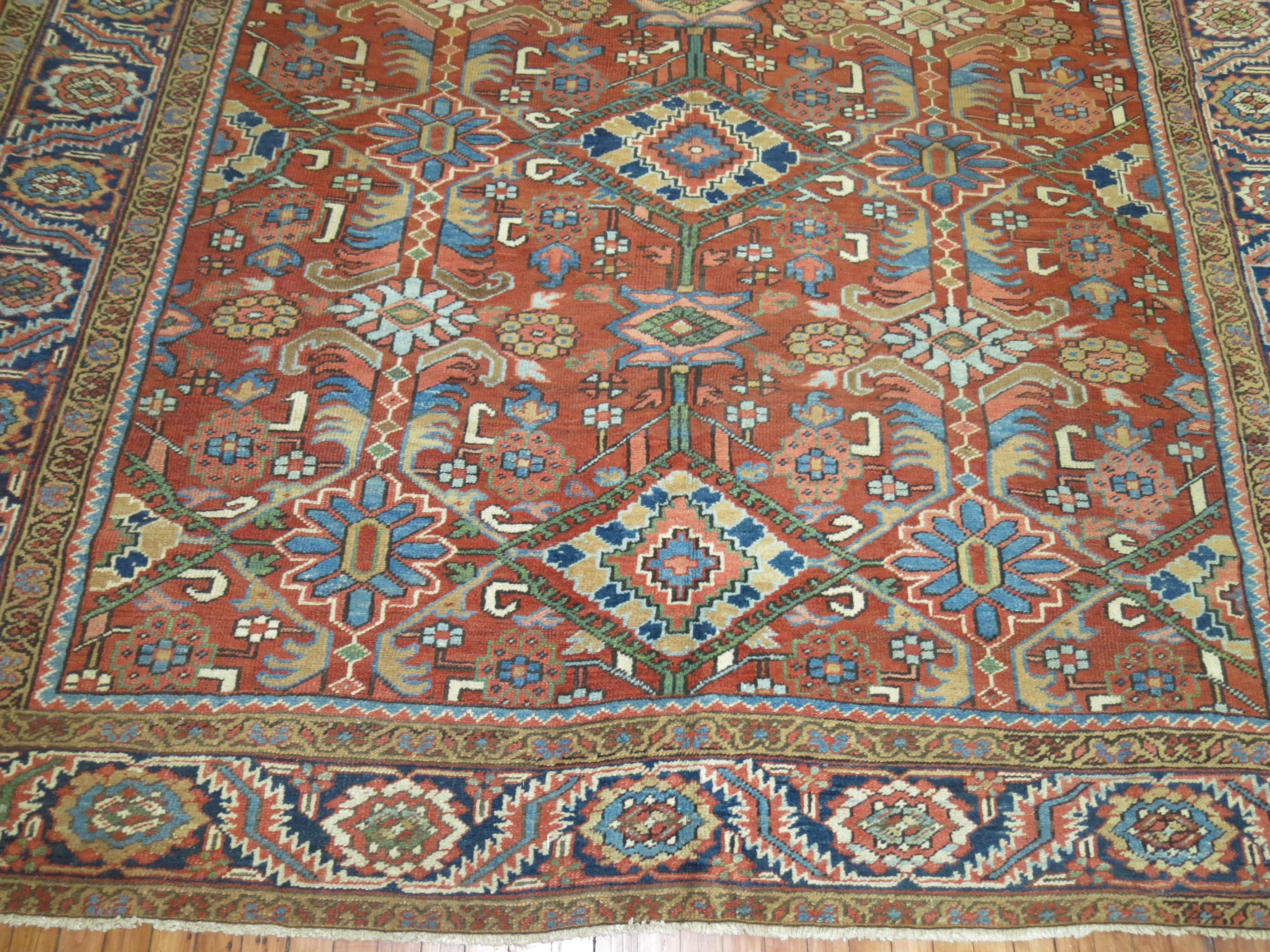 Orange Antique Persian Heriz Carpet For Sale 5