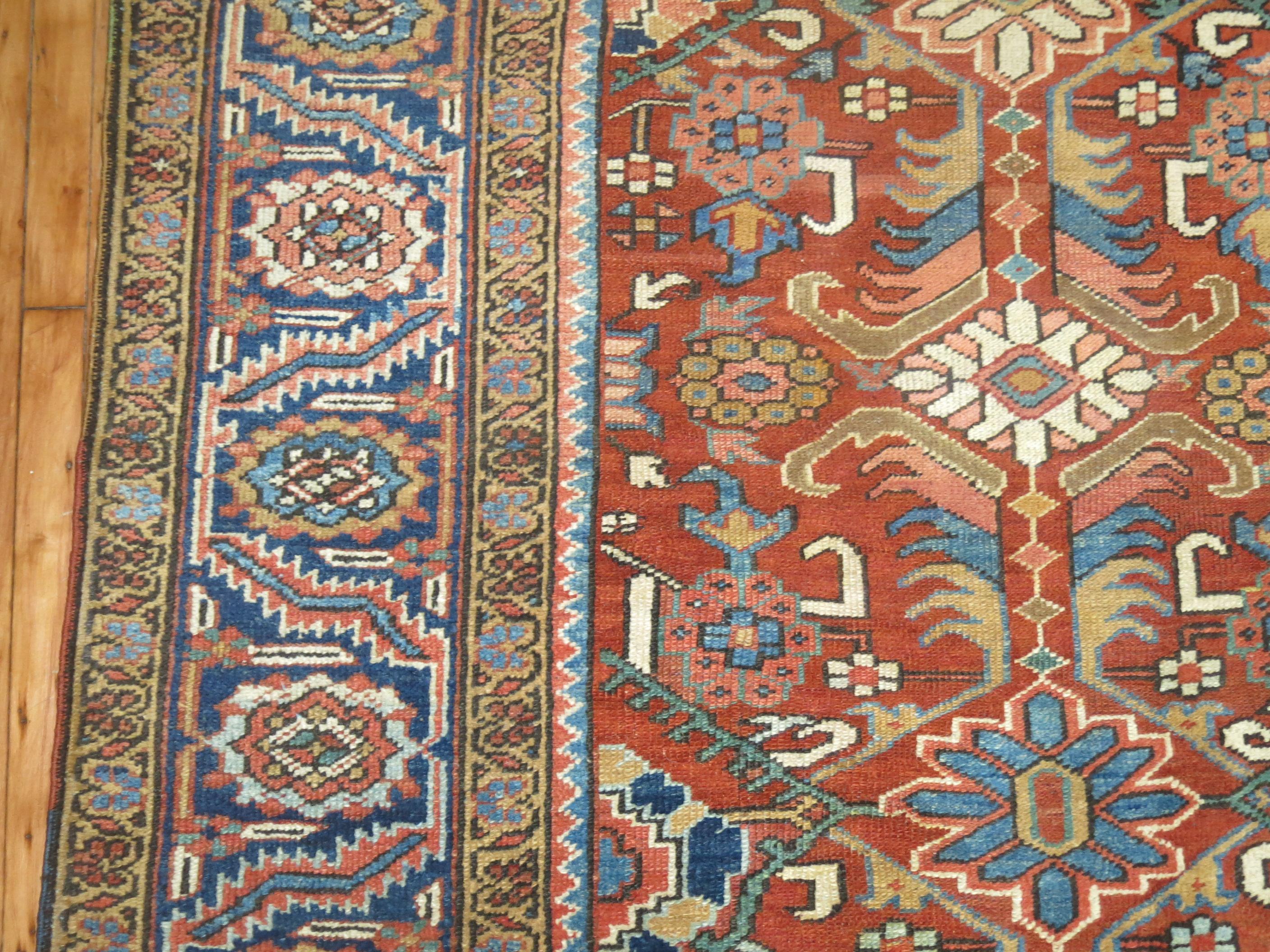 Orange Antique Persian Heriz Carpet For Sale 6
