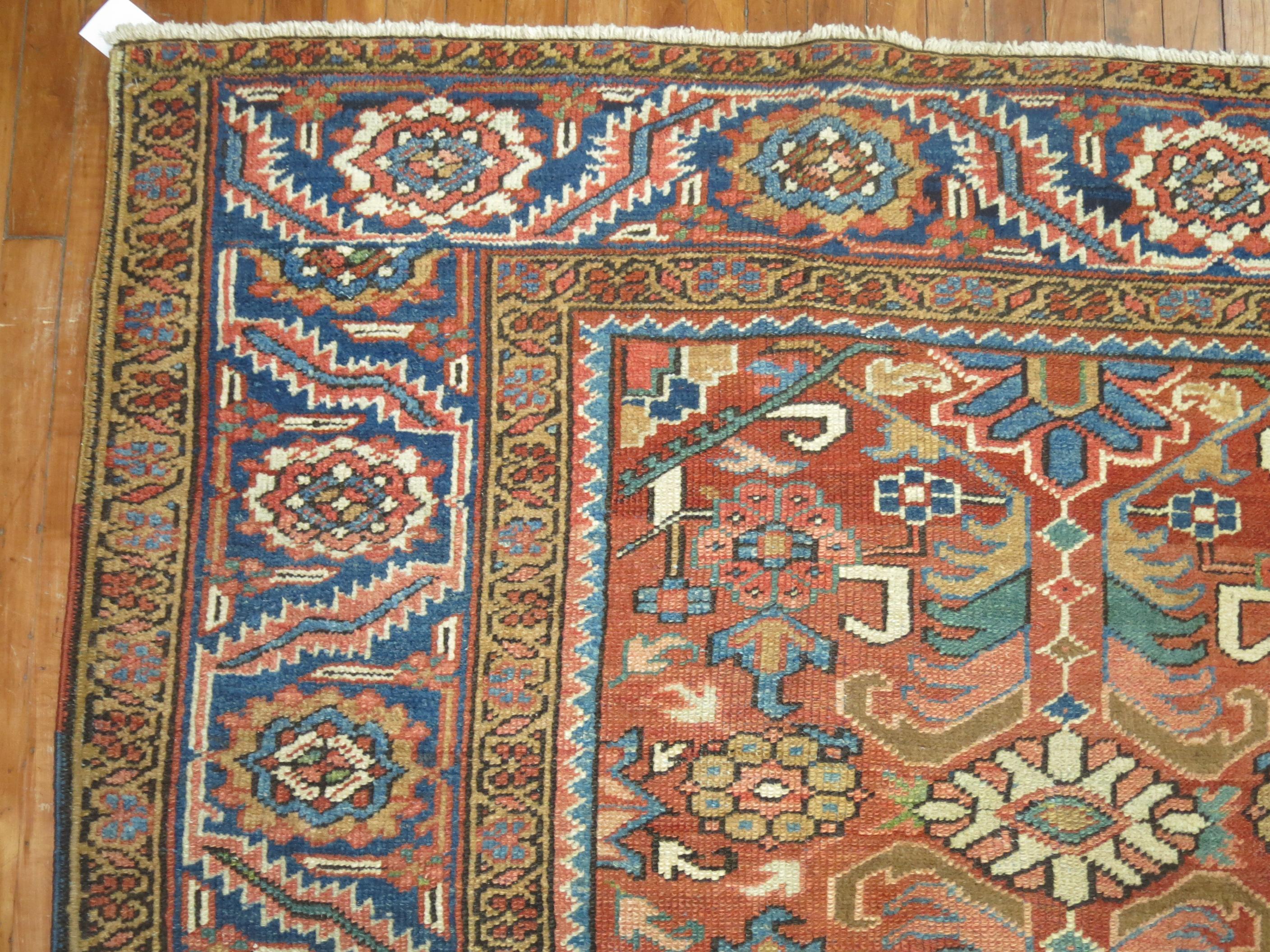 Orange Antique Persian Heriz Carpet For Sale 7