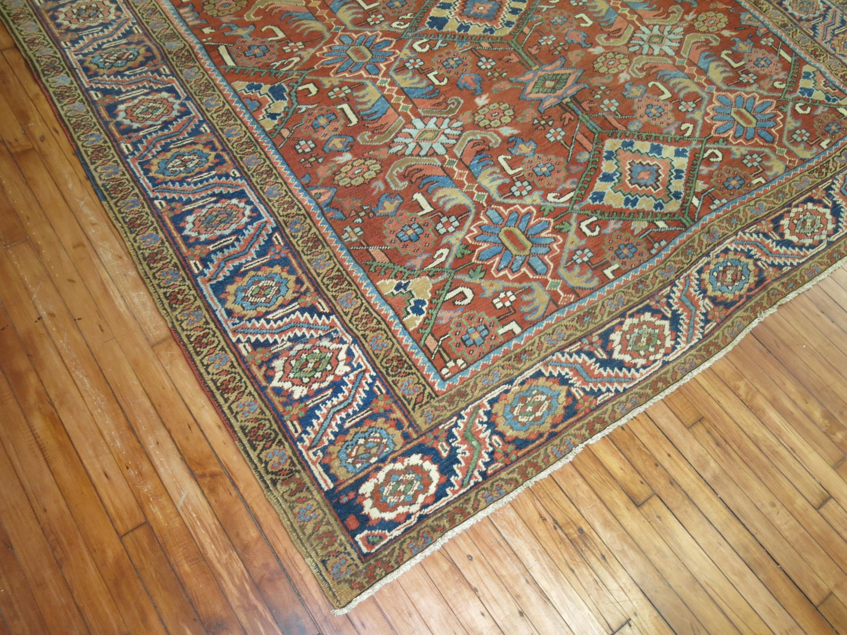 Orange Antique Persian Heriz Carpet For Sale 8