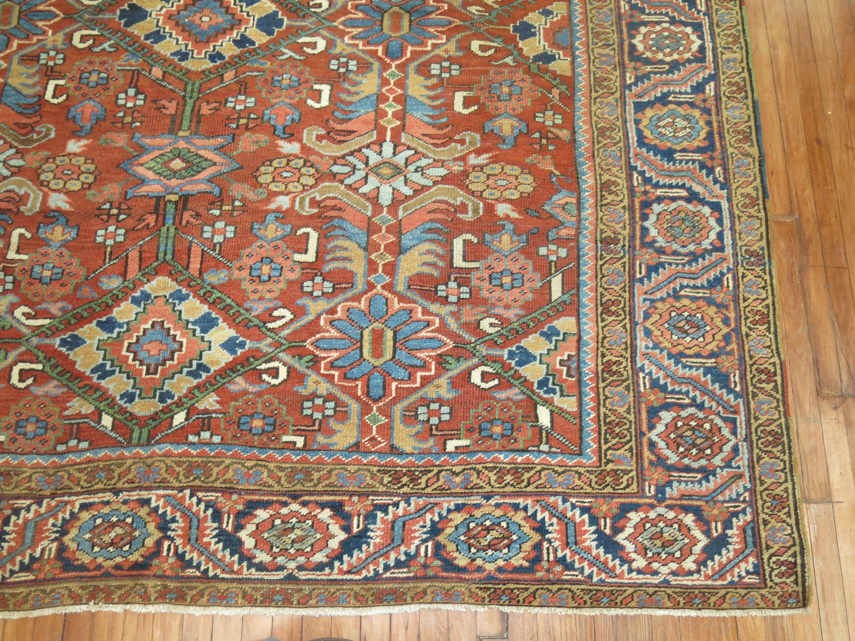 Orange Antique Persian Heriz Carpet For Sale 9