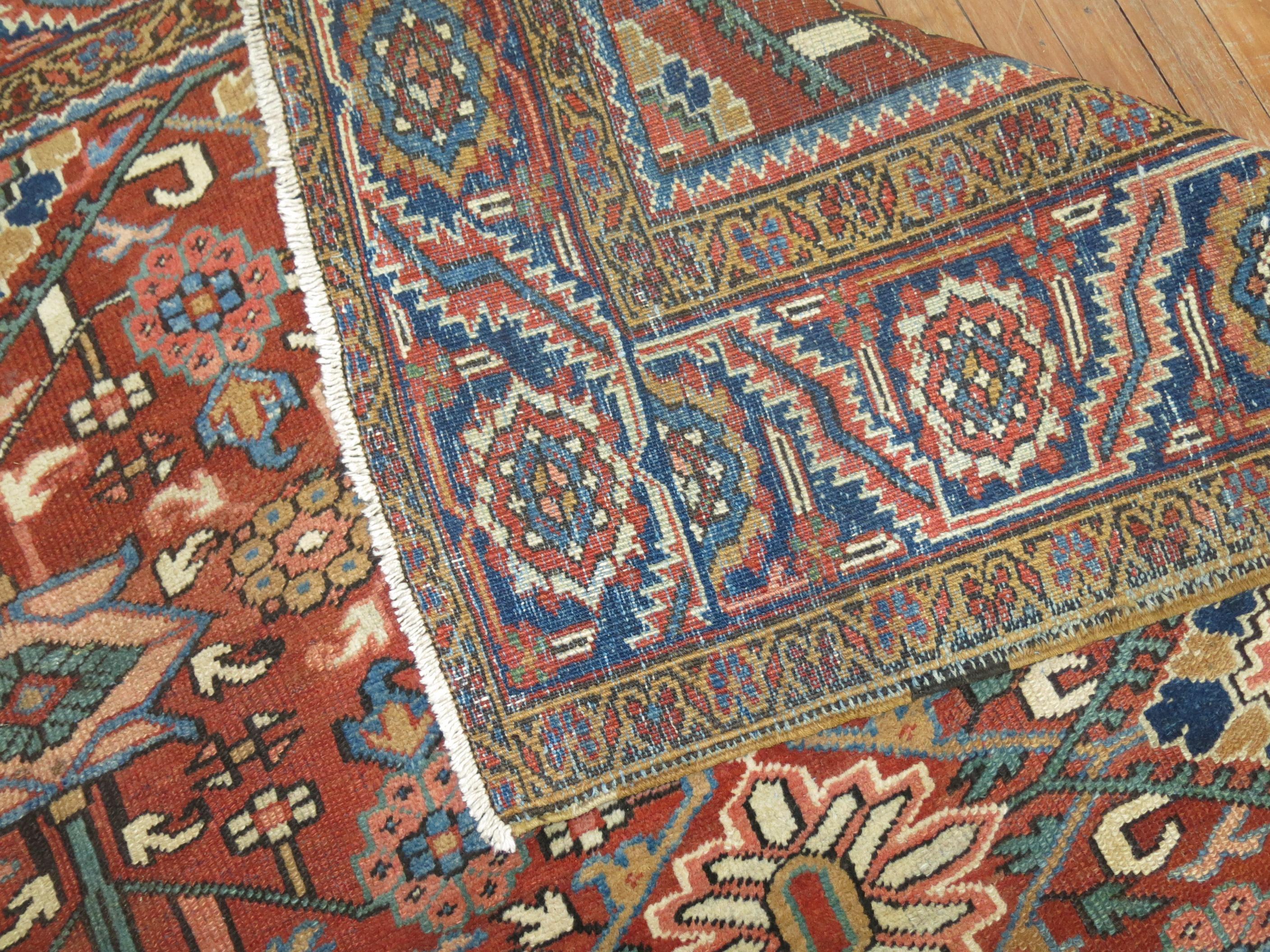 Serapi Orange Antique Persian Heriz Carpet For Sale
