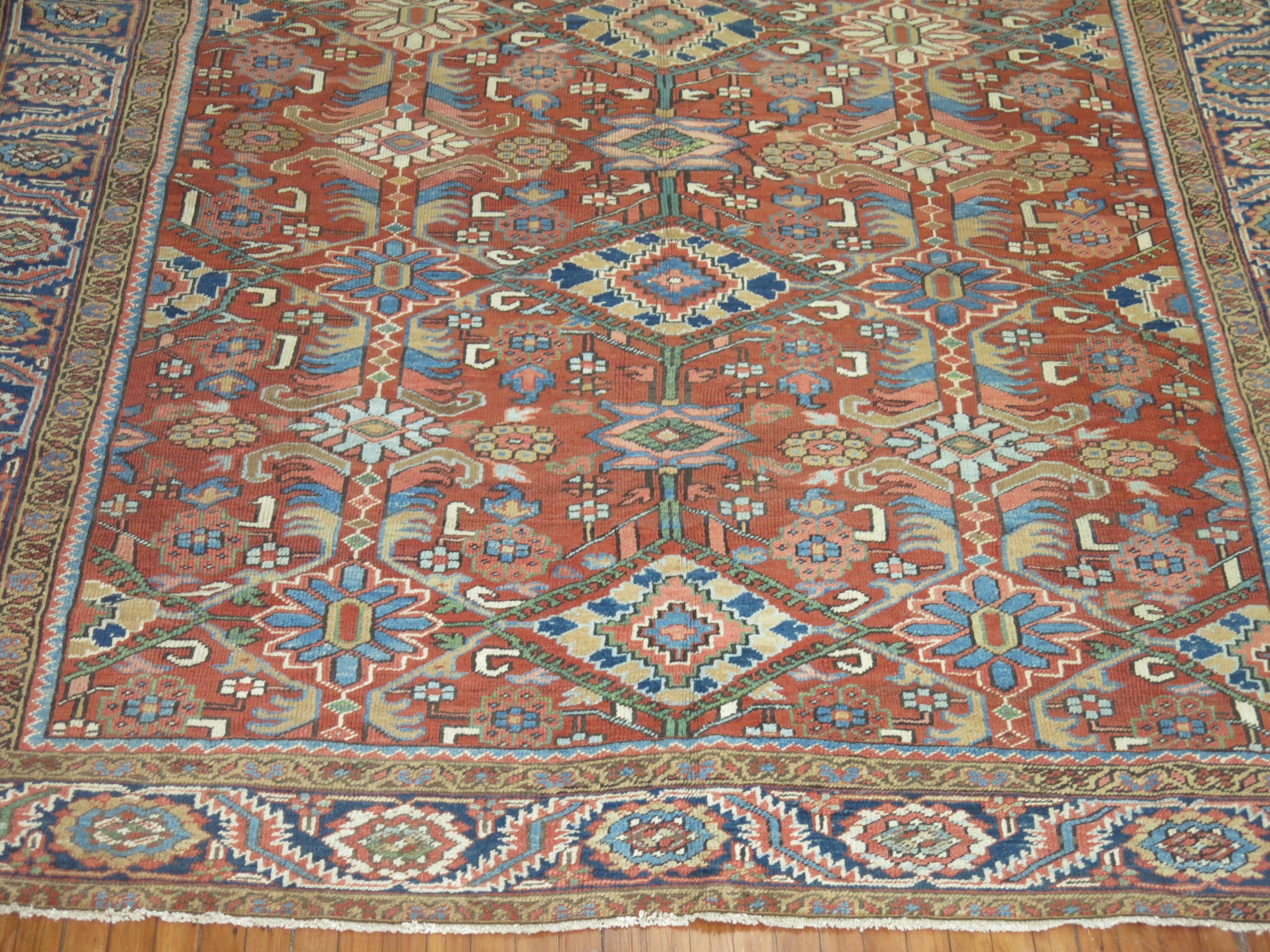 Orange Antique Persian Heriz Carpet In Good Condition For Sale In New York, NY