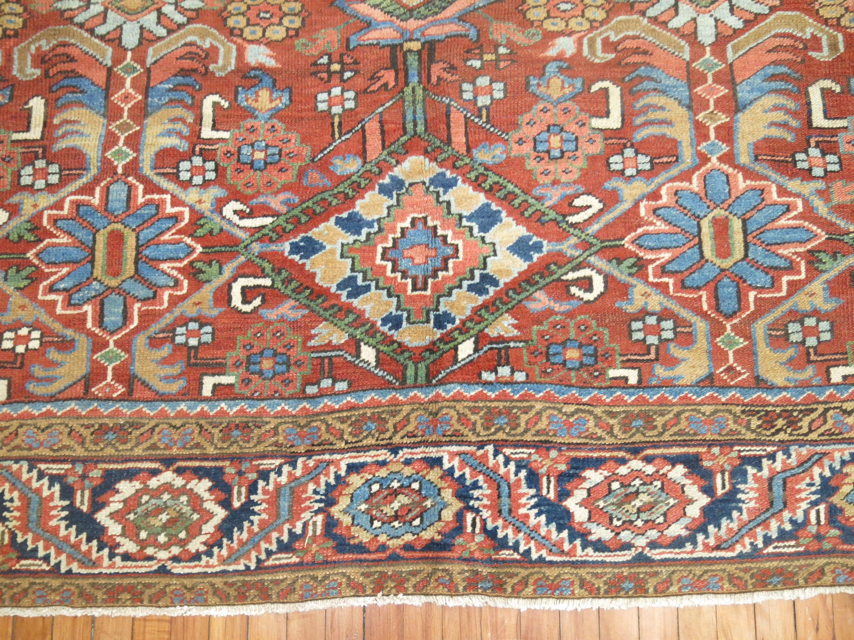 Wool Orange Antique Persian Heriz Carpet For Sale