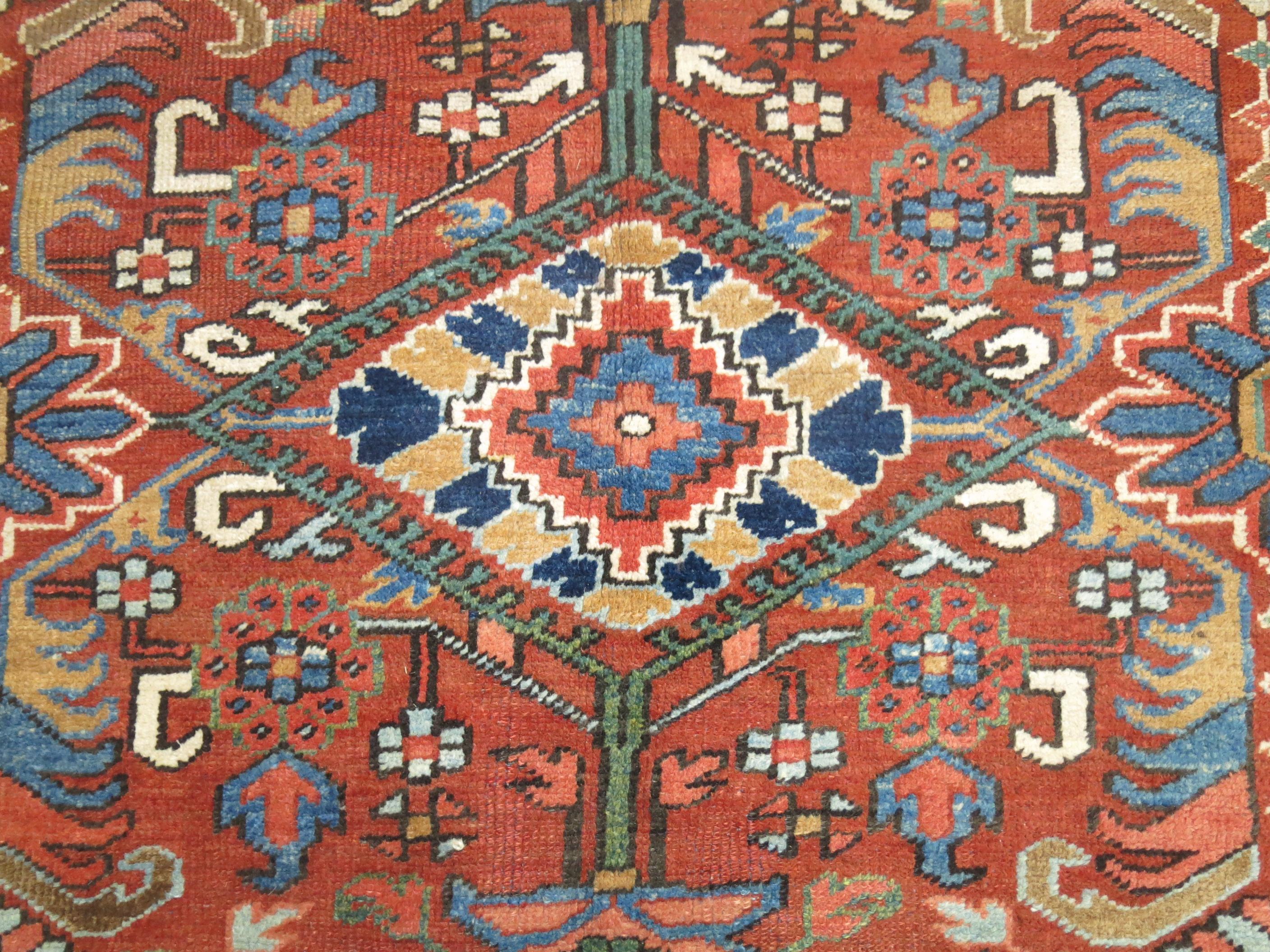 Orange Antique Persian Heriz Carpet For Sale 1