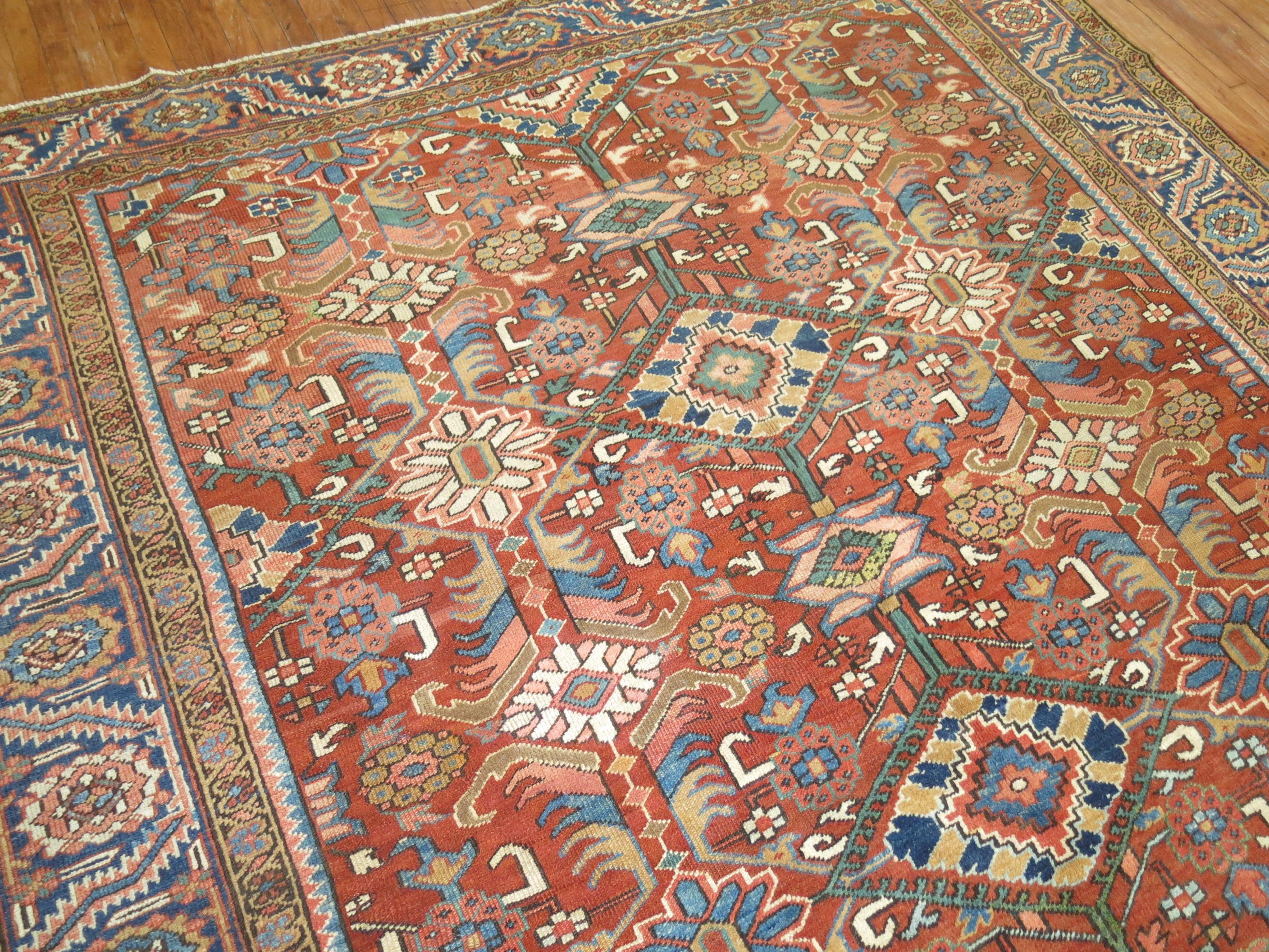 Orange Antique Persian Heriz Carpet For Sale 2