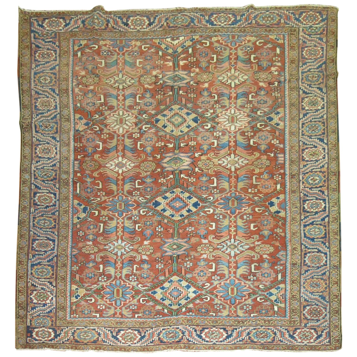 Orange Antique Persian Heriz Carpet For Sale