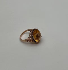 Orange Bernstein Citrin Schwarzer Diamant Halo Set Rose Gold Statement Cocktail Ring