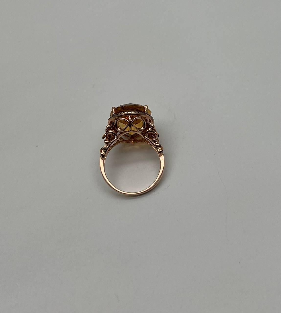Oval Cut Orange Amber Citrine Black Diamond Halo Set Rose Gold Statement Cocktail Ring For Sale