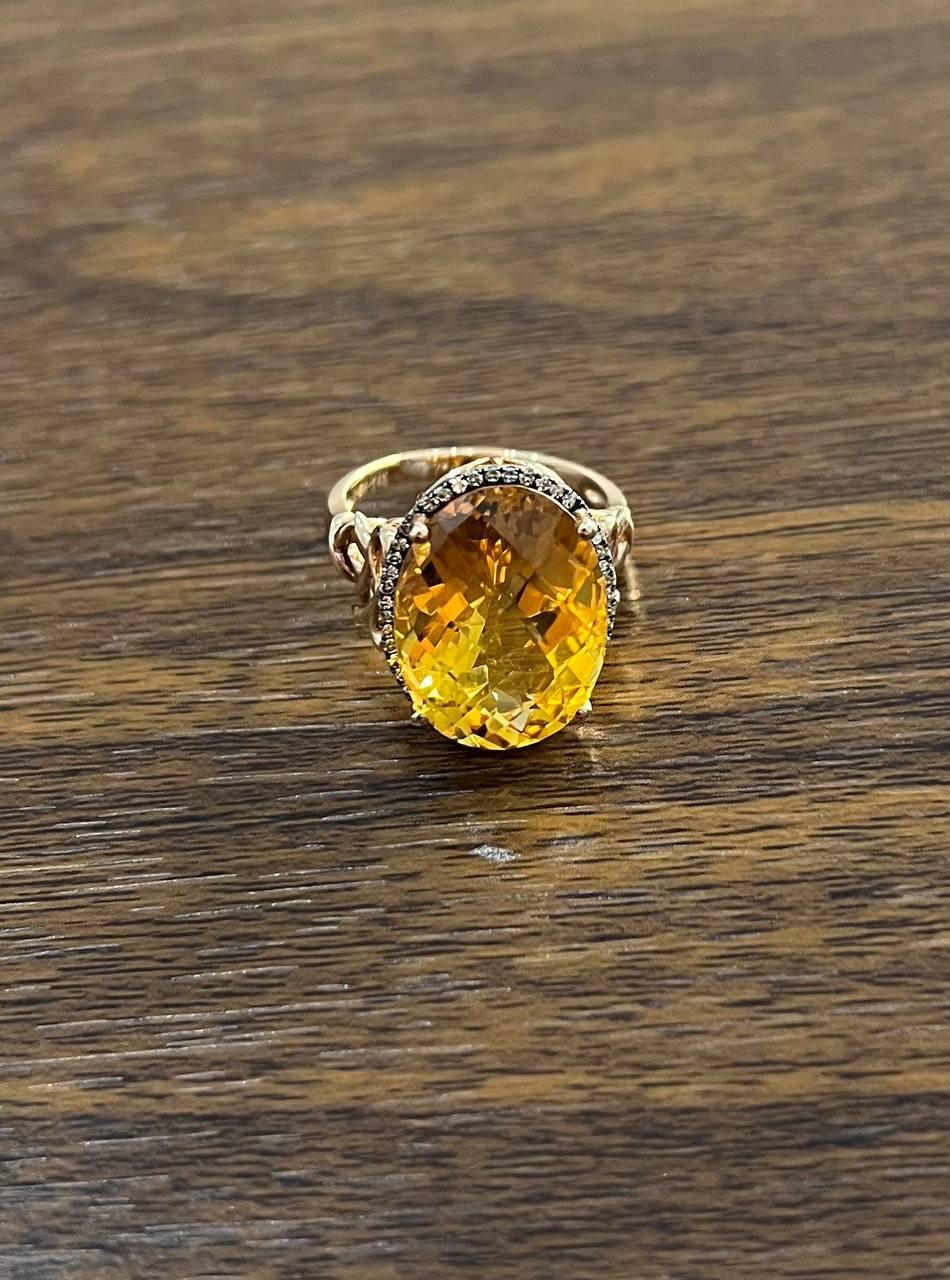 Orange Amber Citrine Black Diamond Halo Set Rose Gold Statement Cocktail Ring In New Condition For Sale In Oakton, VA