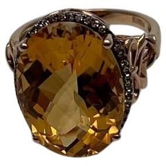 Orange Bernstein Citrin Schwarzer Diamant Halo Set Rose Gold Statement Cocktail Ring