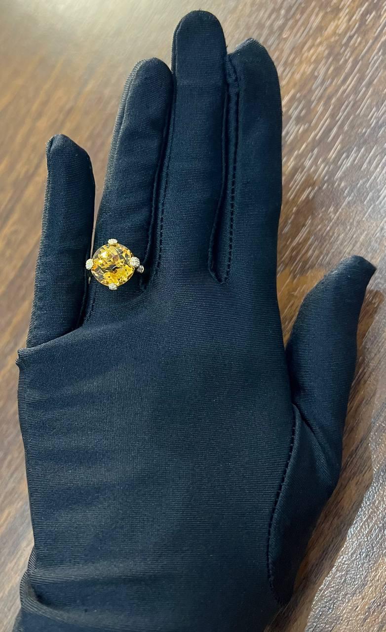 Orange Bernstein Citrin Brillantschliff 14K Gelbgold Diamant Pave Cocktail-Ring im Angebot 6