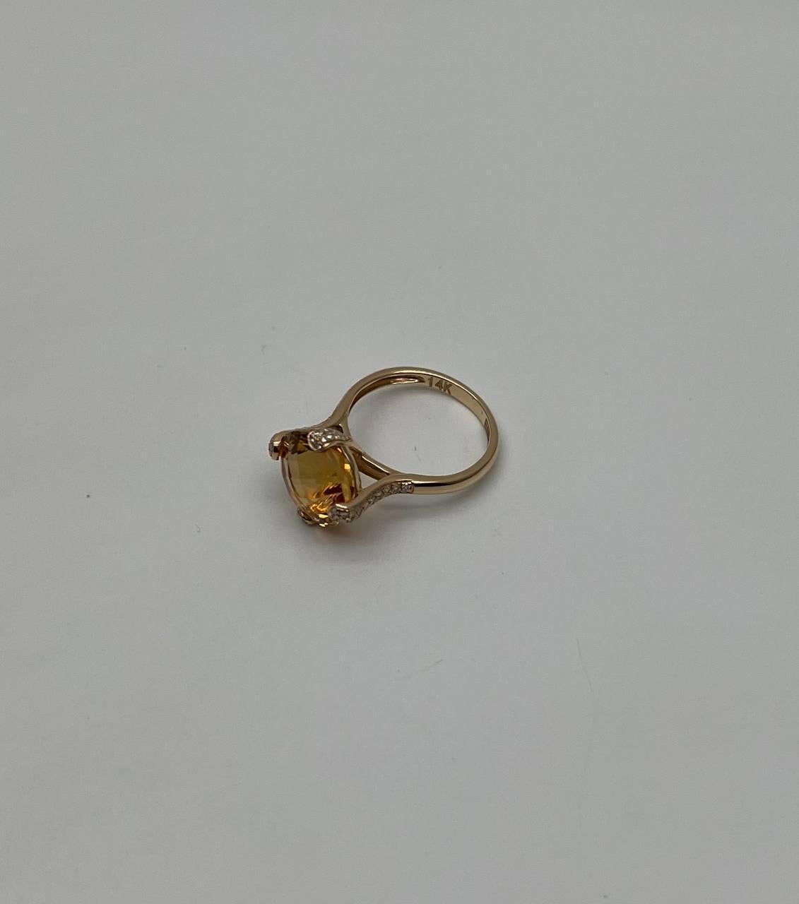 Orange Bernstein Citrin Brillantschliff 14K Gelbgold Diamant Pave Cocktail-Ring im Zustand „Neu“ im Angebot in Oakton, VA
