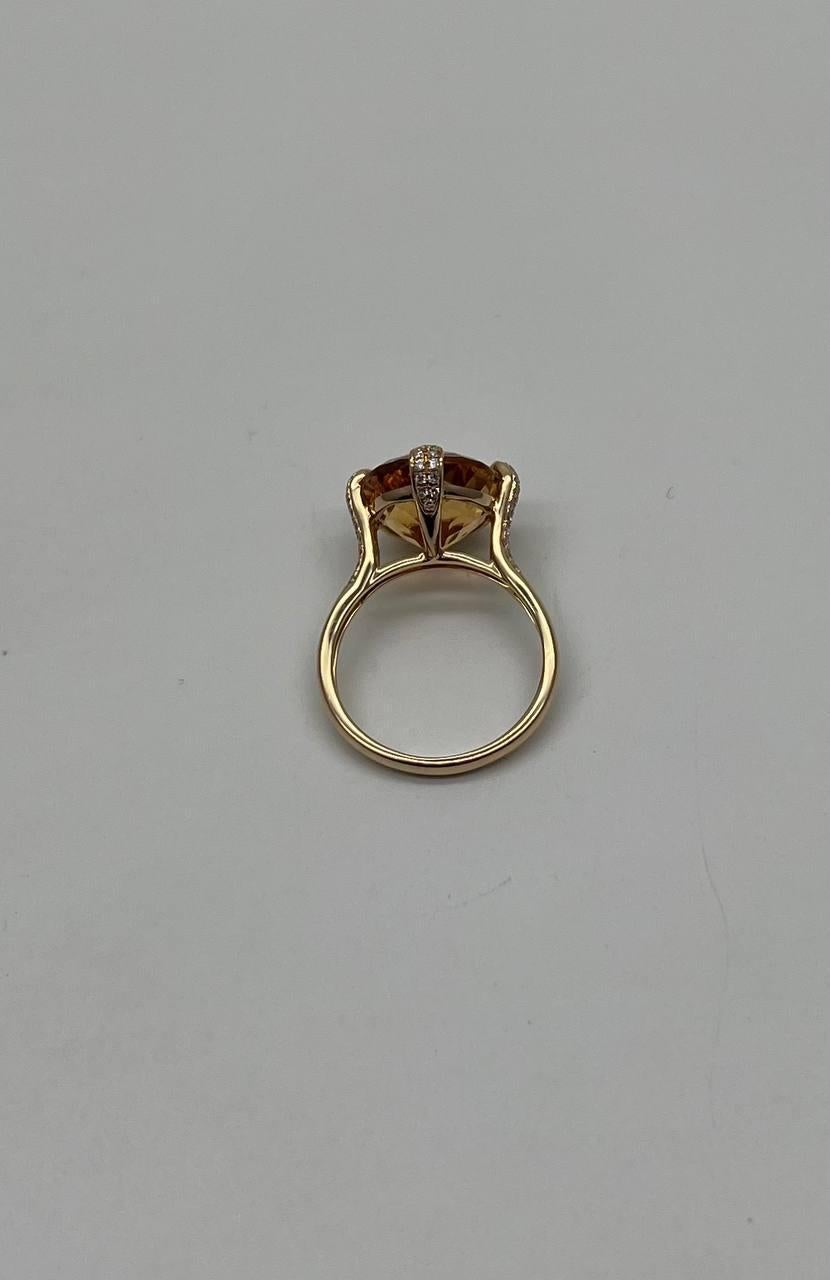 Orange Bernstein Citrin Brillantschliff 14K Gelbgold Diamant Pave Cocktail-Ring Damen im Angebot