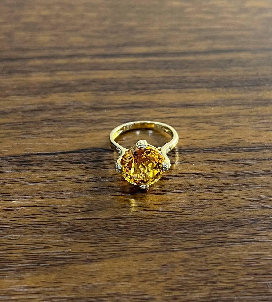 Orange Bernstein Citrin Brillantschliff 14K Gelbgold Diamant Pave Cocktail-Ring im Angebot 1
