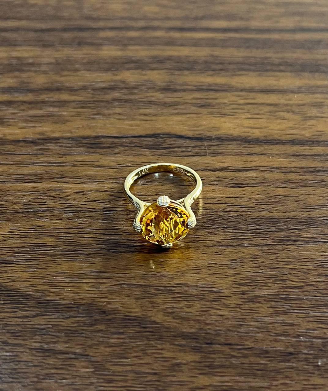 Orange Bernstein Citrin Brillantschliff 14K Gelbgold Diamant Pave Cocktail-Ring im Angebot 2