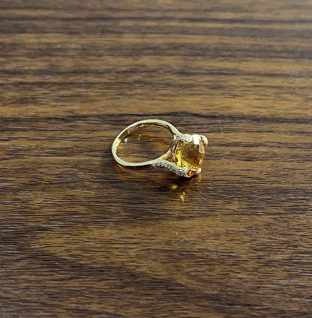 Orange Bernstein Citrin Brillantschliff 14K Gelbgold Diamant Pave Cocktail-Ring im Angebot 3