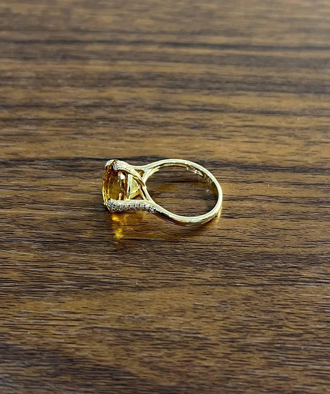 Orange Bernstein Citrin Brillantschliff 14K Gelbgold Diamant Pave Cocktail-Ring im Angebot 4