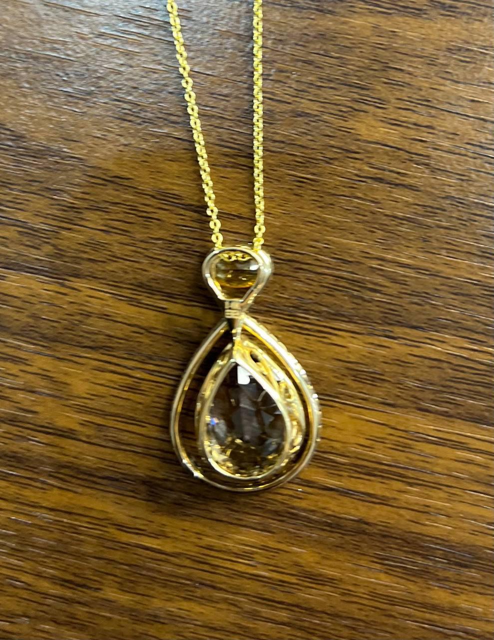 Orange Amber Citrine Brown Smoky Quartz 14KYellow Gold Diamonds Pendant Necklace For Sale 3