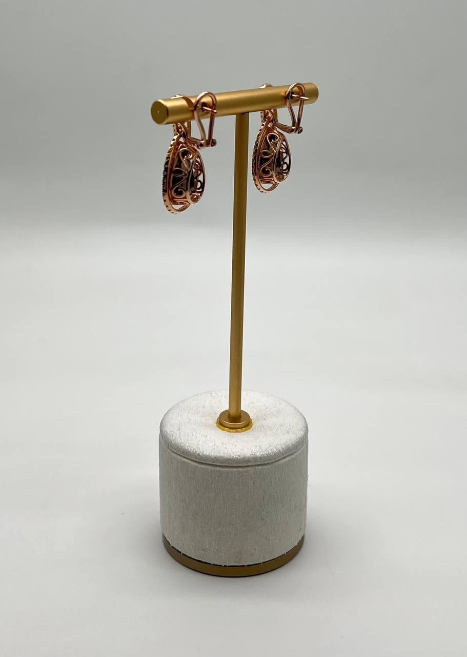 Orange Amber Citrines Brown Smoky Quartz 14K Yellow Gold Diamond Halo Earrings In New Condition For Sale In Oakton, VA