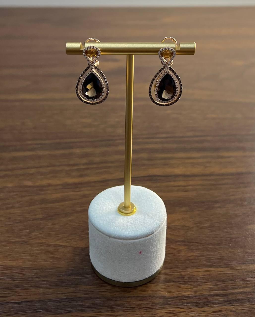 Orange Amber Citrines Brown Smoky Quartz 14K Yellow Gold Diamond Halo Earrings For Sale 1