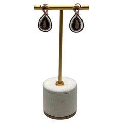 Orange Amber Citrines Brown Smoky Quartz 14K Yellow Gold Diamond Halo Earrings
