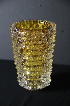 Orange-Amber Color Murano Glass Vase with Rostrato Spikes Decor , Barovier Style