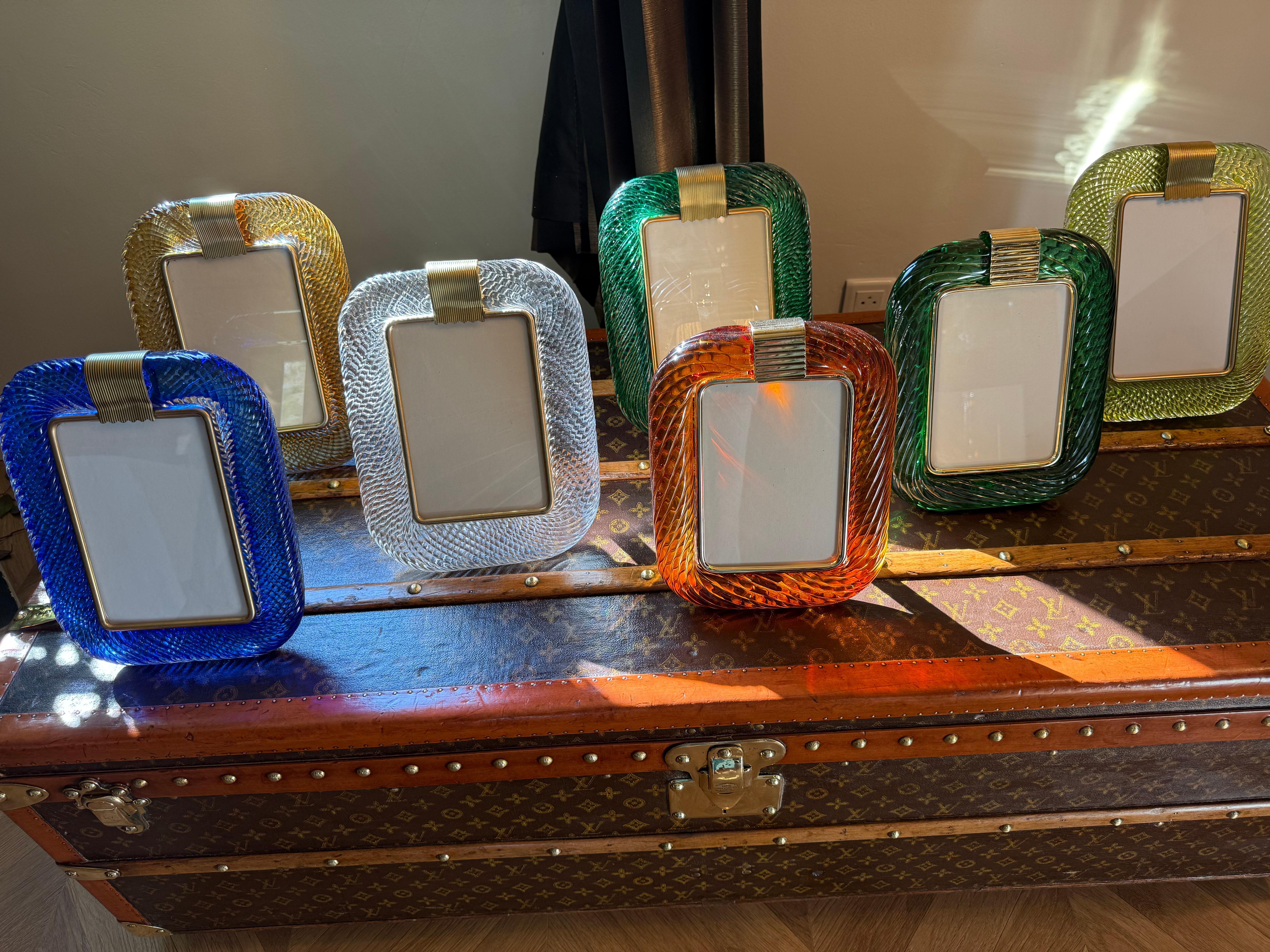 Marco de fotos naranja ámbar dorado trenzado de cristal de Murano y latón en venta 5