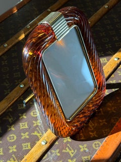 Orange Amber Gold Twisted Murano Glass and Brass Photo Frame