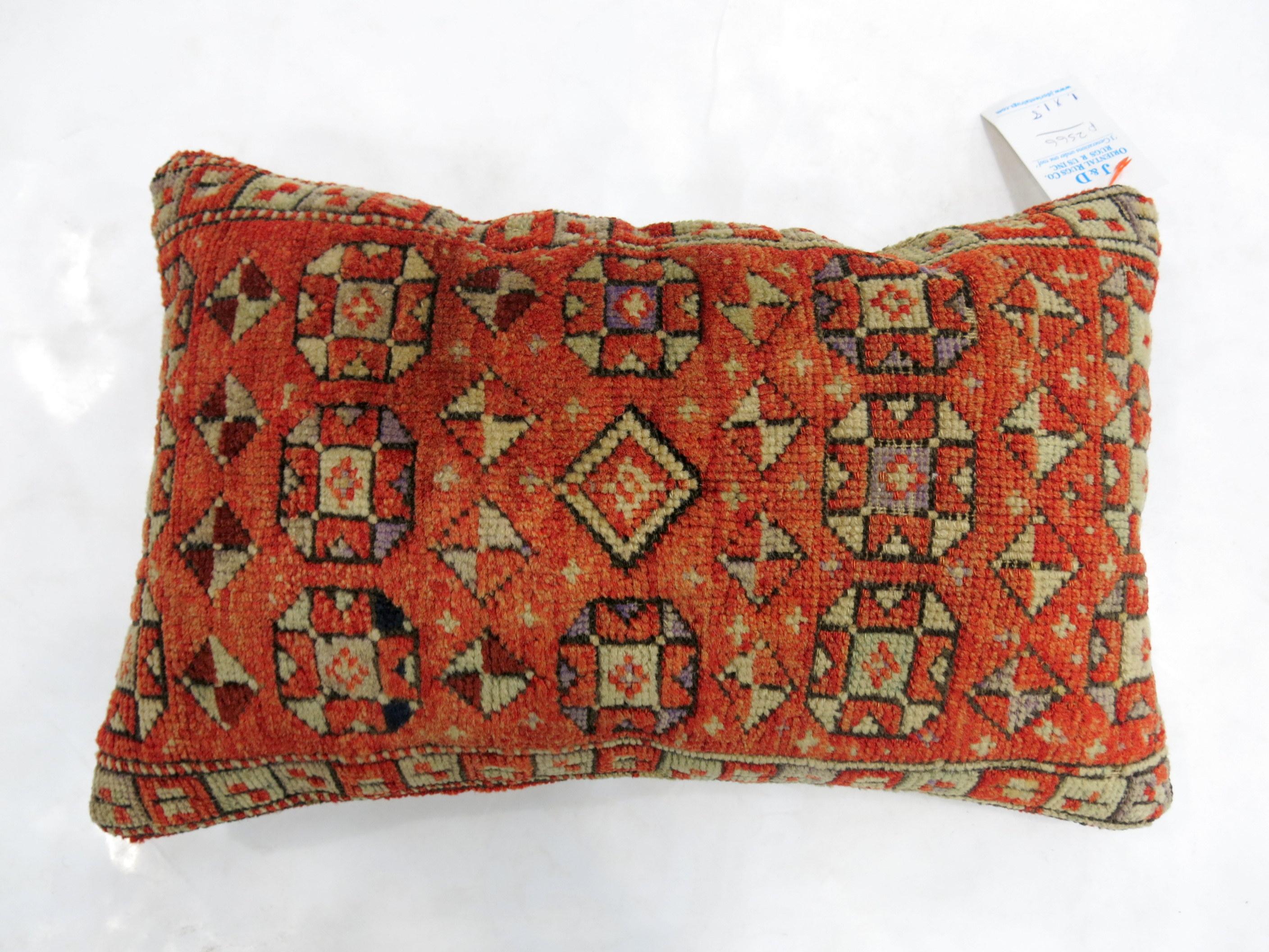 Aesthetic Movement Orange Anatolian Rug Lumbar Pillow 12'' x 20''