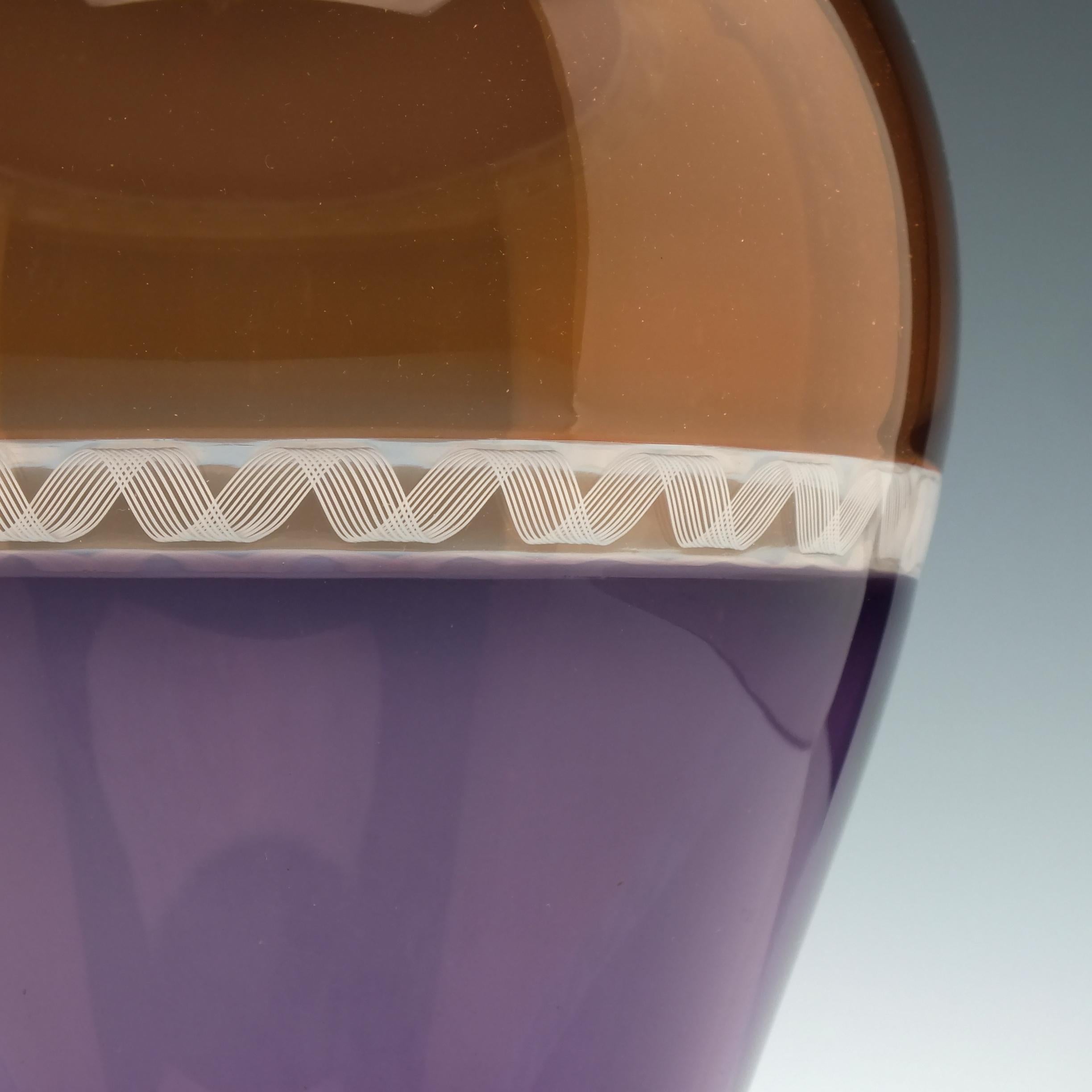 Modern Orange and Amethyst Mike Hunter Torsade Incalmo Glass Vessel For Sale