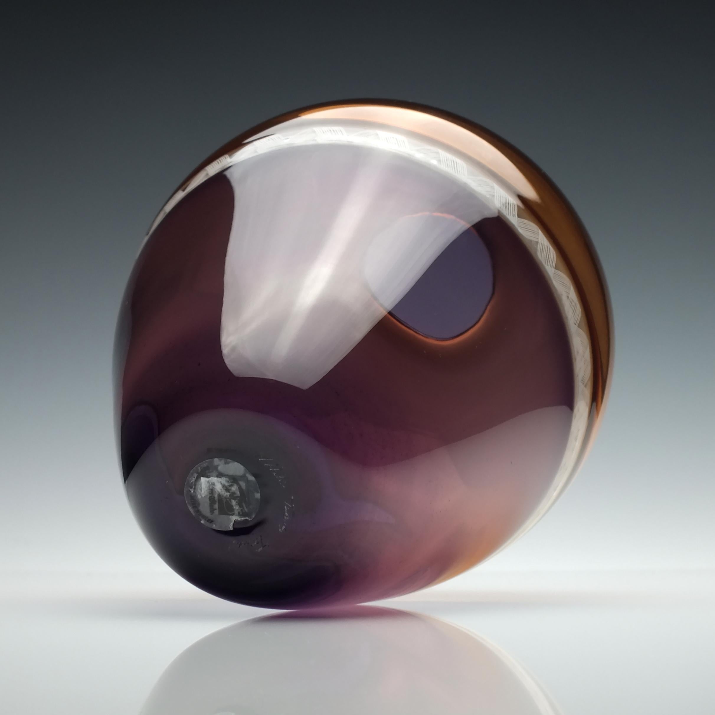 Hand-Crafted Orange and Amethyst Mike Hunter Torsade Incalmo Glass Vessel For Sale
