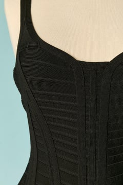 Orange and black rayon cocktail dress HERVE LEGER
