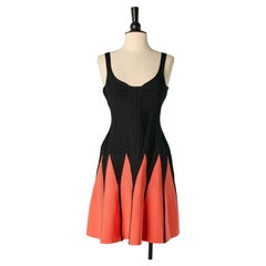 Orange and black rayon cocktail dress HERVE LEGER
