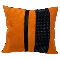 Orange and Black Striped Throw Pillow