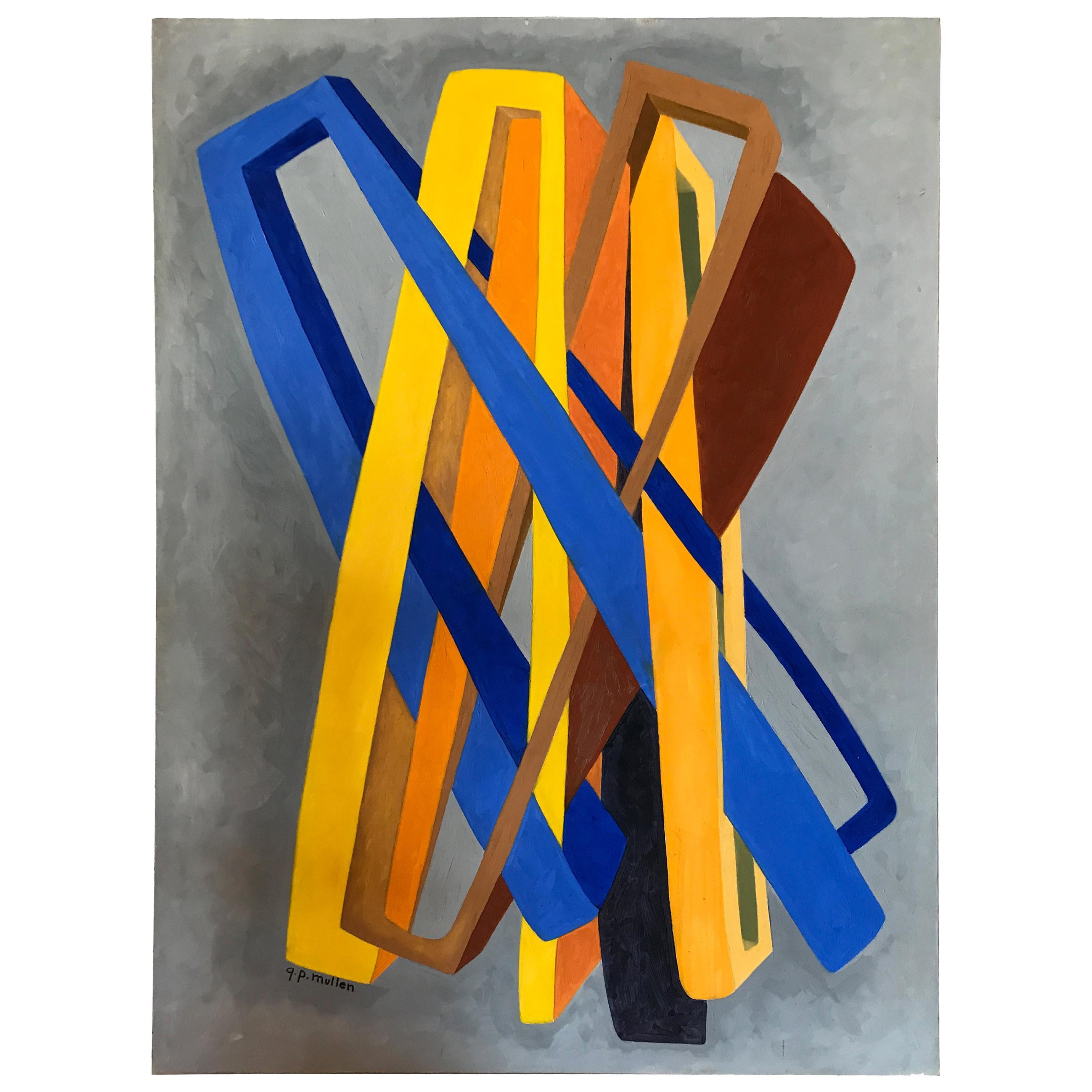 Orange and Blue Abstract on Grey by George Mullen