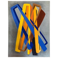 Orange and Blue Abstract on Grey by George Mullen